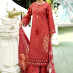 Stitched Royal Maroon Embroidered Winter Corduroy 3-Piece Suit