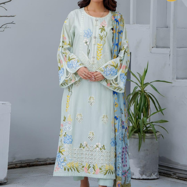 Light Pista Floral Embroidered Lawn – Eid al-Fitr Edition