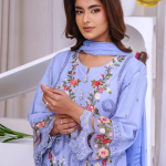 Lavender Blue Grace – Embroidered Lawn 3PC with Chiffon Dupatta