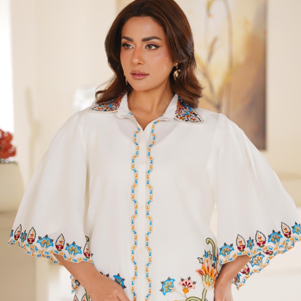 Eid al-Fitr Collection – Stitched 2 Piece Lawn (White with Multicolor Floral Embroidery)
