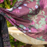 Stitched Black Dhanak Suit with Purple Floral Dupatta