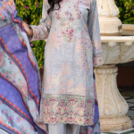 Stitched Grey Dhanak Suit with Multicolor Dupatta