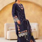 Eid al-Fitr Collection – Stitched 3 Piece Lawn (Navy Blue with Floral & Geometric Embroidery)