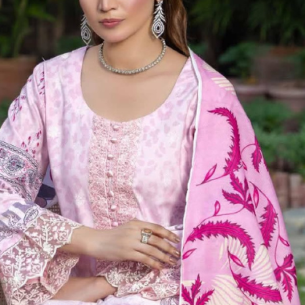 Stitched Pink Dhanak Suit with Multicolor Floral Dupatta