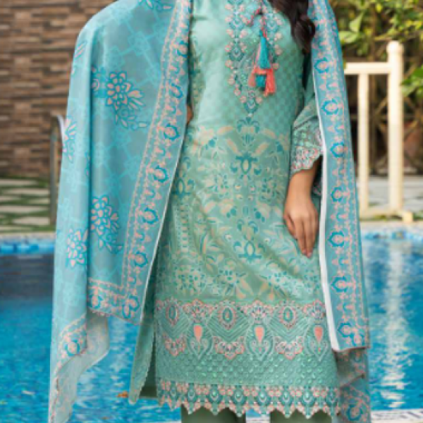 Stitched Teal Dhanak Suit with Pink Embroidery & Dupatta