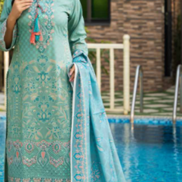Stitched Teal Dhanak Suit with Pink Embroidery & Dupatta