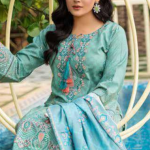 Stitched Teal Dhanak Suit with Pink Embroidery & Dupatta