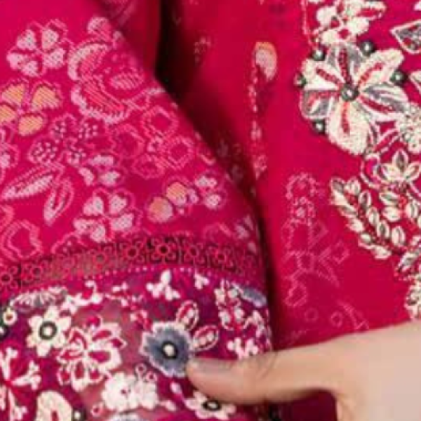 Stitched Red Dhanak Suit with Floral Embroidery & Dupatta