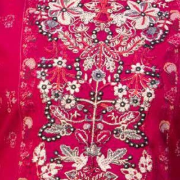 Stitched Red Dhanak Suit with Floral Embroidery & Dupatta