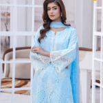Aqua Blue Lace-Trimmed Embroidered Lawn – Eid al-Fitr Edition