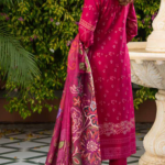 Stitched Red Dhanak Suit with Floral Embroidery & Dupatta