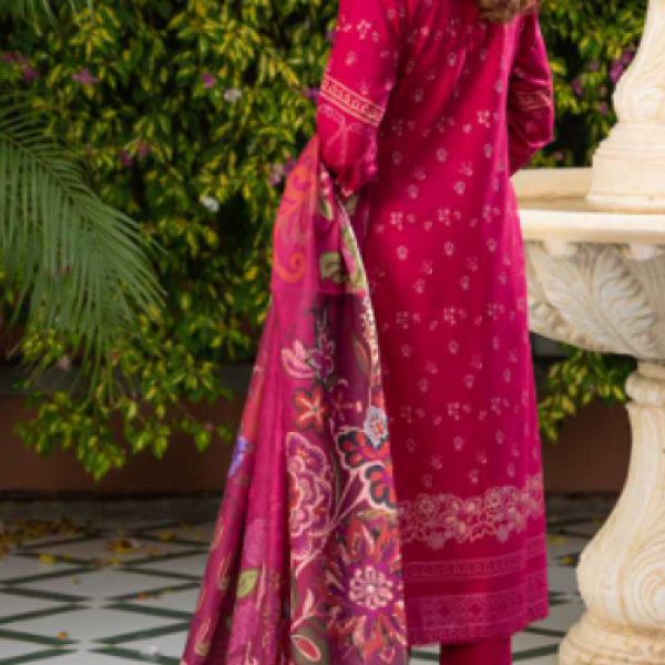 Stitched Red Dhanak Suit with Floral Embroidery & Dupatta