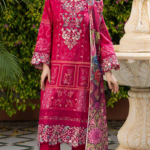Stitched Red Dhanak Suit with Floral Embroidery & Dupatta