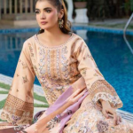 Stitched Peach Dhanak Suit with Printed Dupatta & Embroidery
