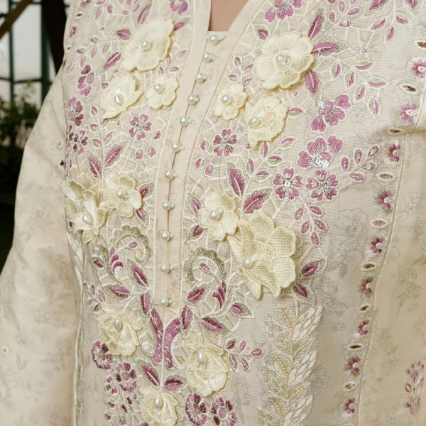 Stitched Ivory Embroidered Winter Corduroy 3-Piece Suit