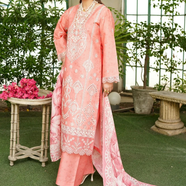 Stitched Peach Embroidered Winter Corduroy 3-Piece Suit