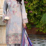 Stitched Grey Dhanak Suit with Multicolor Dupatta