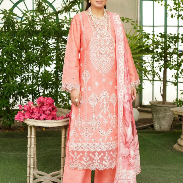 Stitched Peach Embroidered Winter Corduroy 3-Piece Suit