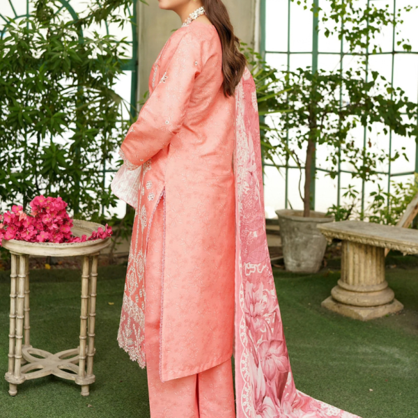 Stitched Peach Embroidered Winter Corduroy 3-Piece Suit