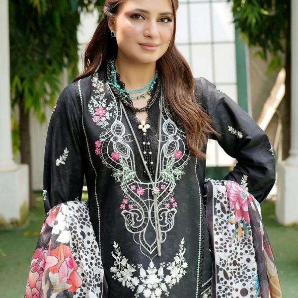 Stitched Black Embroidered Winter Corduroy 3-Piece Suit