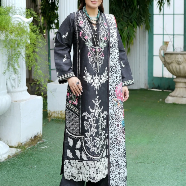 Stitched Black Embroidered Winter Corduroy 3-Piece Suit