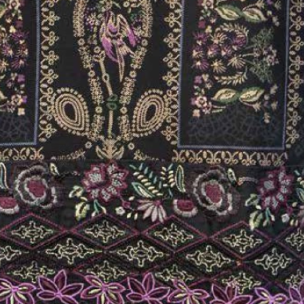 Stitched Black Dhanak Suit with Purple Floral Dupatta