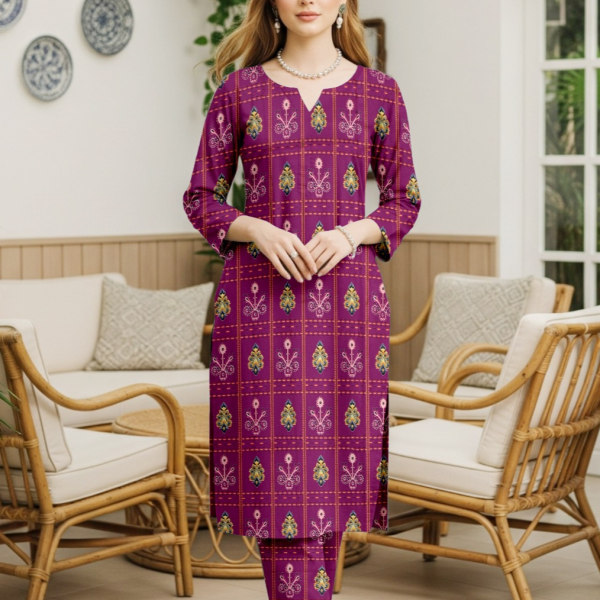 Purple Printed Marina Wool 2-Piece Unstitched Suit – Winter Daily Wear