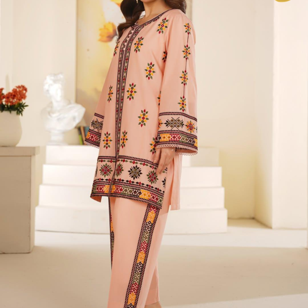 Eid al-Fitr Collection – Stitched 2 Piece Lawn Embroidered Dress in Soft Pink