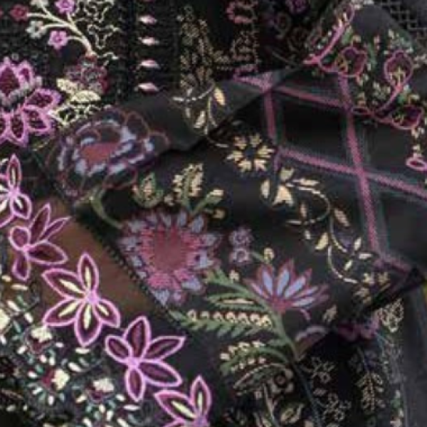 Stitched Black Dhanak Suit with Purple Floral Dupatta