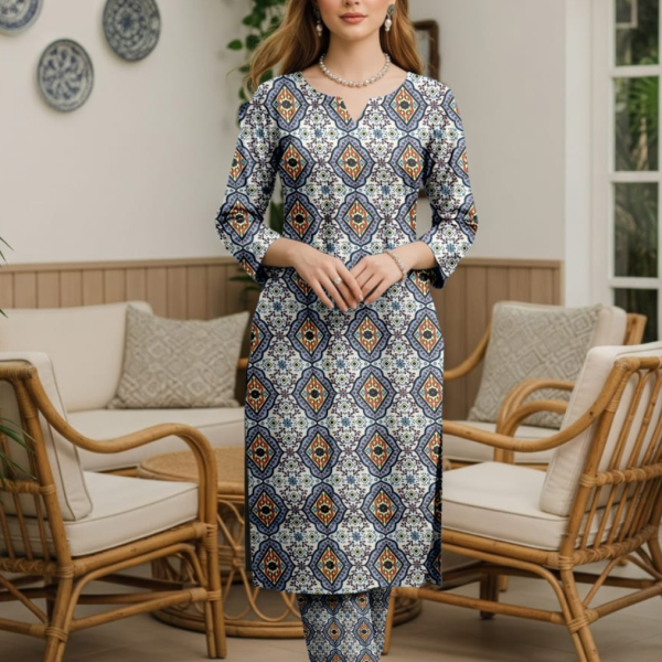 Geometric Grace – Marina Wool Printed 2-Piece (Unstitched)