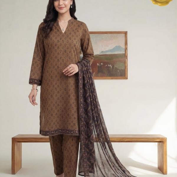 Printed Lawn 3-Piece Stitched Suit