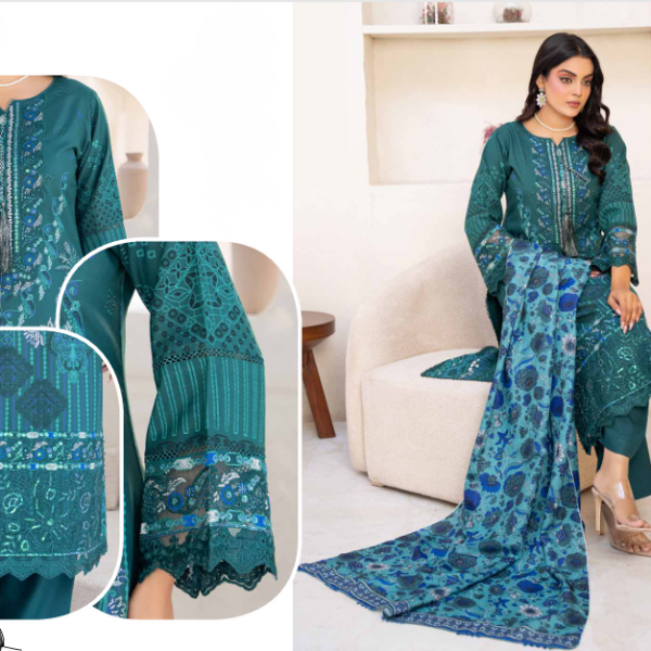 Teal Radiance – Blush Bloom Dhanak Formal